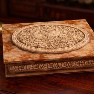 Vintage Incolay Birds of Paradise Jewelry Box Peacock Lid Large Decor